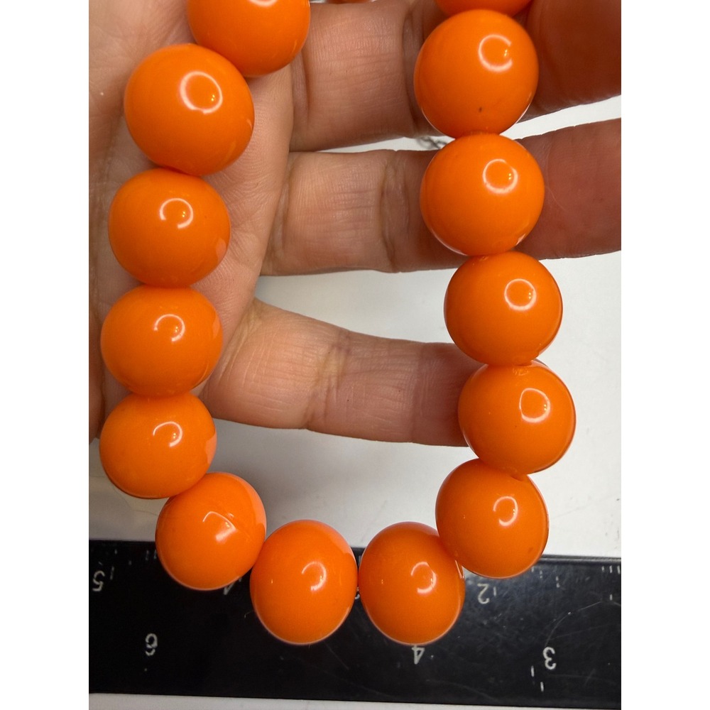 Orange Chunky Bead Statement Necklace Large Round Glossy Beads Adjustable Clasp